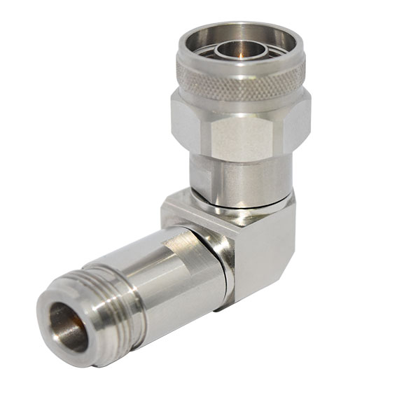 18GHz N(母頭)-N(公頭)射頻轉接器，90°直角彎